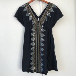 Free People Bohemian V neck tunic pompoms mini